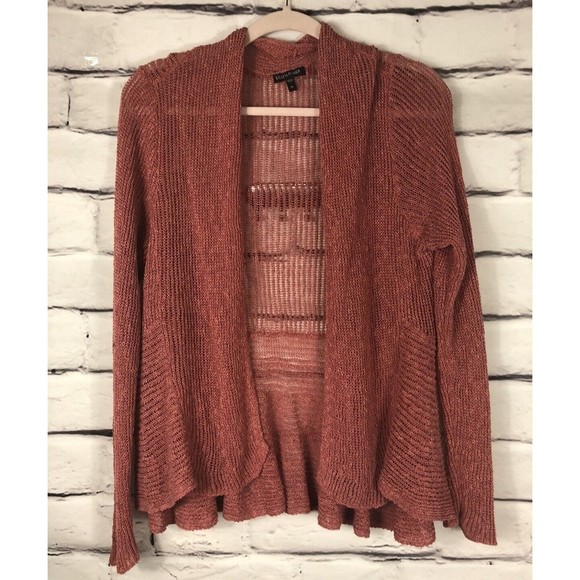 Eileen Fisher Womens Pinkish Red Size M Long Sleeve Open Knit Cardigan Peplum - Picture 1 of 4